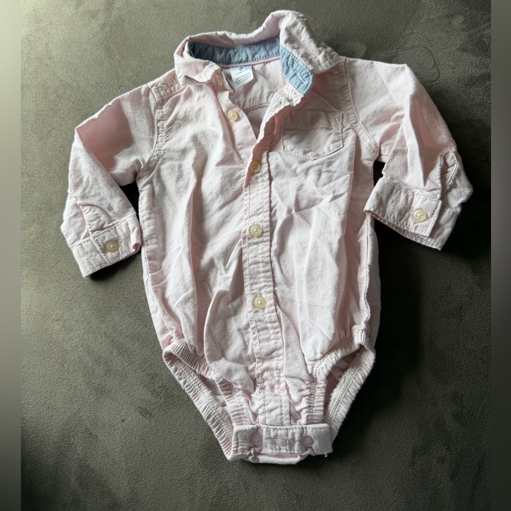 Carters Baby Pink Long-Sleeve Button Down Collared Bodysuit